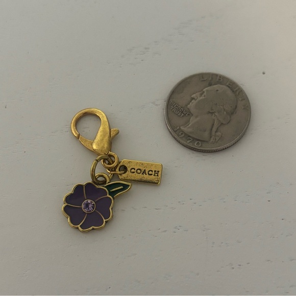 Coach Purple Flower Bag Charm Zipper Pull - Picture 4 of 5